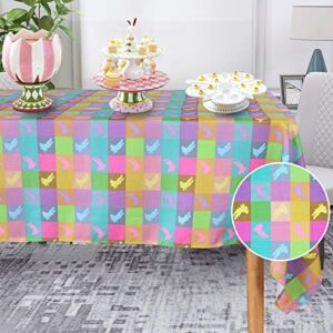 LUSHVIDA Easter Checkered Square Rectangle Tablecloth – Washable Holiday Plaid Tablecloth Decorative Table Cover for Picnic Banquet Party Kitchen Dining Room, 60×84 Inch