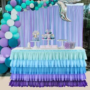 6ft Mermaid Tablecloth Purple Mermaid Table Skirt for Rectangle Tables Baby Shower Gender Reveal Mermaid Birthday Party Decorations