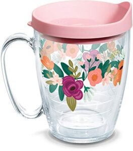 Tervis Made in USA Double Walled Neo Mint Floral Insulated Tumbler Cup Keeps Drinks Cold & Hot, 16oz Mug, Classic
