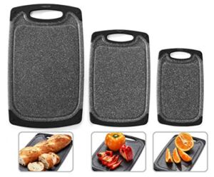 Home & Kitchen Essentials 3-Piece Cutting Board Set. Reversible, Marble Granite Gray, BPA Free, Dishwasher Safe, Easy-Grip Handle and Non-Porous with Juice Grooves