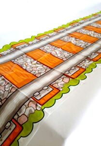1 x Railroad Train Track Party Table Cover Tablecloth Runner, Reusable Plastic Table Cover for Kids Parties L86” x W17” Inches, by Playscene (1 Pack)