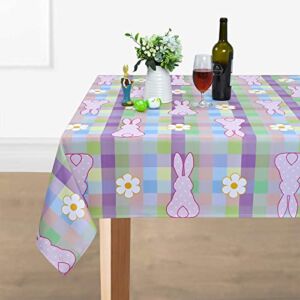 ASPMIZ Easter Bunny Tablecloth, Flowers Rabbit Table Cloth, Buffalo Plaid Checkered Tablecloths, Spring Floral Waterproof Tablecloth Rectangle for Dinner Party Decoration, 60 x 120 inch