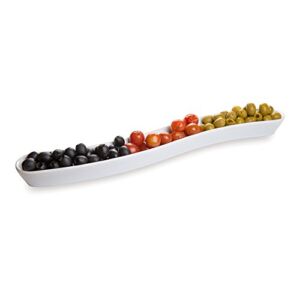 Swerve 10 Ounce Olive Plate, 1 Curved Olive Tray – Medium, Chip Resistant, White Porcelain Olive Canoe, Dishwasher Safe, For Snacks, Condiments, Or Appetizers – Restaurantware