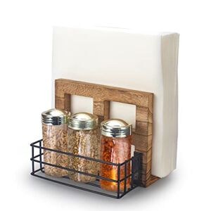 Rustic Wood Napkin Holder,Two-in-one storage for napkins and seasoning bottles.