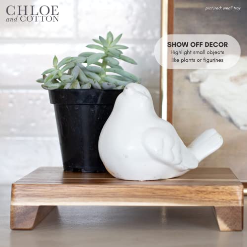 Chloe and Cotton | Set of 2 Natural Acacia Wood Pedestal Stands | Perfect Kitchen and Bathroom Risers for Soaps, Plants, Vases, & More Home Décor | Rectangular | The Storepaperoomates Retail Market - Fast Affordable Shopping
