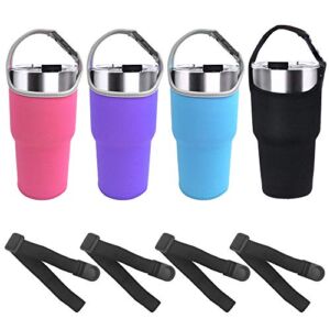4 Pack 30oz Tumbler Carrier Holder,DanziX Neoprene Sleeve Replacement with Carrying Handle Totally 8 Pcs-Black,Rosy,Purple,Blue