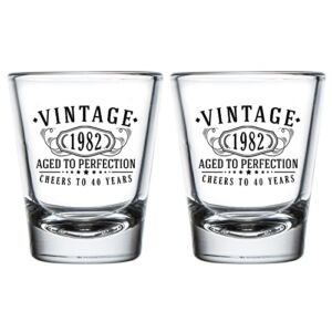 2pk Vintage 1982 Printed 1.75oz Shot Glasses – 40th Birthday Gift Aged to Perfection – 40 years old Anniversary