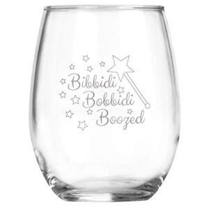 Bibbidi Bobbidi Boozed – 15 oz Stemless Wine Glass – Adult Disney Movie Gifts – Funny Birthday Present – Fairy Godmother – Cinderella Princess Theme
