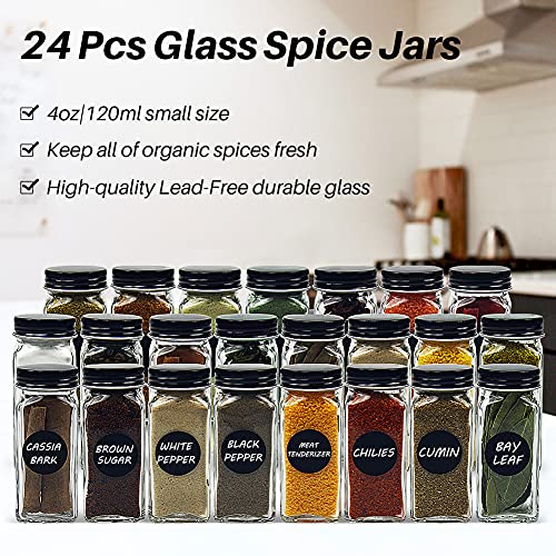 24 square spice jars, FuzeDa 4oz Empty Square Spice Bottles with Shaker Lids and Airtight Black Metal Caps, Condiment Pots, Chalk Marker, Silicone Collapsible Funnel, Cloth Included | The Storepaperoomates Retail Market - Fast Affordable Shopping