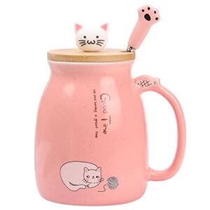 Cute Cat Mug Cute Cup Cat Mugs for Women Cat Gifts for Women Cat Lovers Cute Cat Coffee Mugs for Women Cat Lovers Girl Kids Cat Coffee Mugs Morning Cup with Lovely Kitty Lid and Cat Paw Spoon Pink