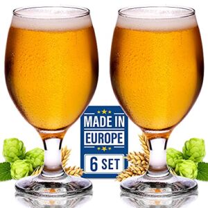 Craft Beer Glasses Set of 6, Belgian Style Stemmed Tulip Classics, IPA Beer Tasting Glassware,13 1/2 oz