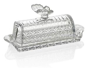 Bezrat Glass Butter Dish | Premium Butter Dish with Lid and Easy Grip Handle | Easy to Use and 100% Food Safe – Dishwasher Safe | Butterfly Addition