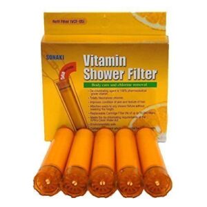 Sonaki Vitamin C Shower Refill Filter Cartridge – FITS Sonaki Showerheads, 50V, 100V, and 300 Inline Models – (5 Pack) – Remove up to 99.9% of Chlorine and Chloramines