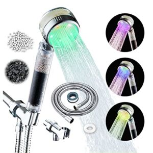 GIFT ZEN Led Shower Head Color Changing with Handheld High Pressure Shower Head Filtered Showerhead with Hose for Dry Hair& Skin