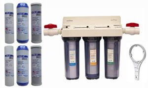 Whole House 3-Stage Water Filtration System, 3/4″ port with 2 valves and extra 1 year filter supply (2 sets, 6 pcs)