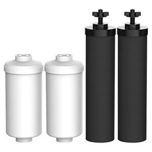 AQUACREST NSF/ANSI 372 Certified Water Filter, Replacement for Black Filters (BB9-2) & Fluoride Filters (PF-2) Combo Pack and Gravity Filter System – Includes 2 Black Filters and 2 Fluoride Filters