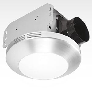 Homewerks 7117-01-BN Bathroom Integrated LED Light Ceiling Mount Exhaust Ventilation 1.1 Sones 80 CFM, Bath Fan Brushed Nickel