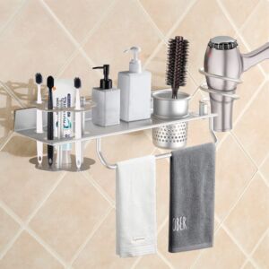 PowMax Bathroom Counter Organizer, Hair Dryer Holder Towel Shelf Rack ,Toothbrush Comb Toiletries Storage