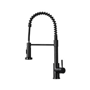 Black Kitchen Faucet with Pull Down Sprayer – Spring Single Handle Single Hole Stainless Steel Modern Kitchen Sink Faucet for Camper Farmhouse RV Kitchen Sinks