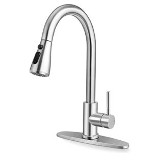 Homikit Kitchen Sink Faucet with Pull Down Sprayer, 18/10 Stainless Steel Kitchen Water Faucet Brushed Nickel, Tall Kitchen Faucet for Farmhouse RV Bar Utility Laundry, Single Handle & Heavy Duty