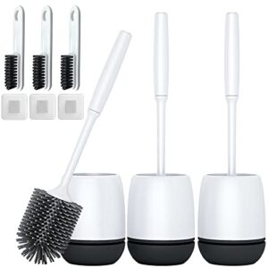 Toilet Brush, 3 Pack Toilet Bowl Brush and Holder with Ventilated Holder, Bathroom Accessories Toilet Bowl Cleaners with Silicone Bristles, Bathroom Set Toilet Brushes for Deep Cleaning (Black)