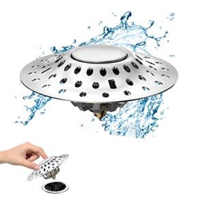 Qianxilu Bathtub Stopper Plug with Drain Hair Catcher for 1.6-2.0 Inch Drain Hole，Double Anti-Clogging Design Bathtub Drain Cover Stopper & Pop Up Bathtub Drain Filter Plug 2 in 1 for US Standard
