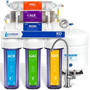 Express Water – ROALK10DCG Reverse Osmosis Alkaline Water Filtration System – 10 Stage RO Water Filter with Faucet and Tank – Under Sink Water Filter – with Alkaline Filter for Added Essential Minerals – 100 GPD