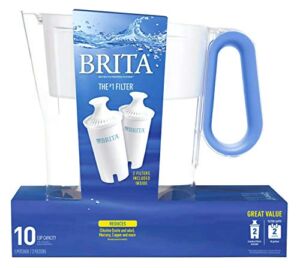 Brita Wave Filtered Water Filter Pitcher 10 Cup Capacity Includes 2 Filters – Blue