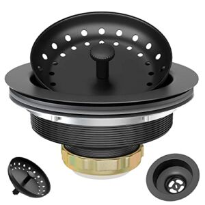 EXAKEY Kitchen Sink Drain Assembly – Black Sink Drain Strainer with Fixed Post 3-1/2 Inch, Kitchen Drain with Strainer Basket and Drain Stopper for Standard Kitchen Sink Stainless Steel Matte Black