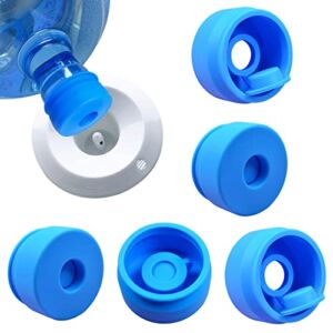 U-Goforst 3 & 5 Gallon Water Jug Cap, Reusable Silicone Replacement Cap, Non Spill 55mm Water Bottle Caps Lids for Snap Top Bottle and Water Dispenser Plastic Bottles, Leak Free (5 Pcs)