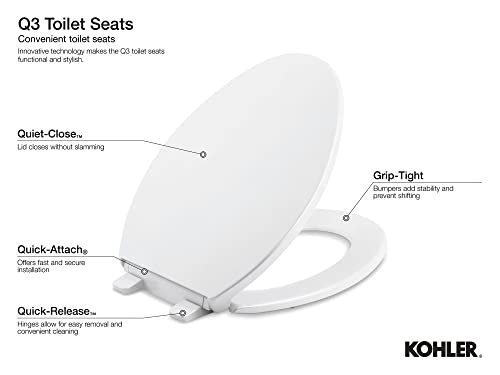 KOHLER 4009-0 Reveal Round Toilet, Grip-Tight Bumpers, Quiet-Close Seat, Quick-Attach Hardware, White | The Storepaperoomates Retail Market - Fast Affordable Shopping