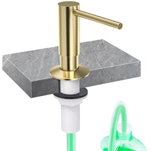 Samodra Sink Soap Dispenser and Extension Tube Kit, Brass Pump Head Brushed Gold Built in Design with 39” Extension Tube to Soap Bottle, No More Messy Refills