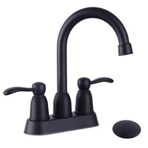 Black Bathroom Faucets, 2 Handle Bathroom Sink Faucet, 4-Inch Centerset Bathroom Sink Faucet with Pop Up Drain and Water Supply Lines