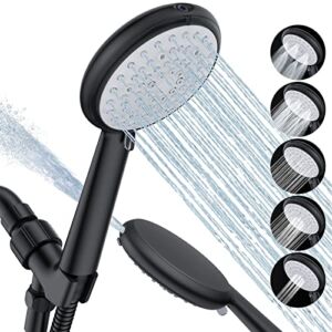 High Pressure Shower Head, VEWO Shower Heads with Handheld Spray, – Built-in Power Wash to Clean Tub, Tile & Pets 6 Spray Setting with Extra 59″ Shower Hose & Adjustable Bracket, Matte Black