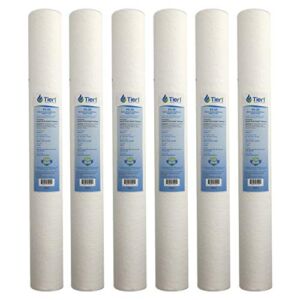 Tier1 5 Micron 20 Inch x 2.5 Inch | 6-Pack Spun Wound Polypropylene Whole House Sediment Water Filter Replacement Cartridge | Compatible with Pentek P5-20, 155016-43, SDF-25-2005, Home Water Filter