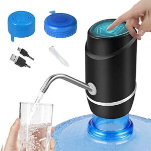 Water Bottle Pump – Water Pump for 5 Gallon Bottle – USB Charging Automatic Drinking Water Pump with Reusable Water Bottle Cap Universal Fit for Home, Office and Outdoor (Black)