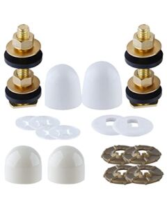 Toilet Floor Bolts and Caps Set,Solid Brass Toilet Bowl to Floor Bolts with Washers and Round Cover Caps Toilet Bolt Kit, White