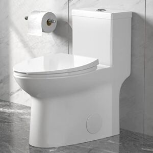 DeerValley DV-1F52508 Symmetry One Piece Toilet, Dual Flush 1.1/1.6 GPF Elongated Standard Toilet for Bathroom, Toilets with Comfortable Seat Height (Seat Included) (White)