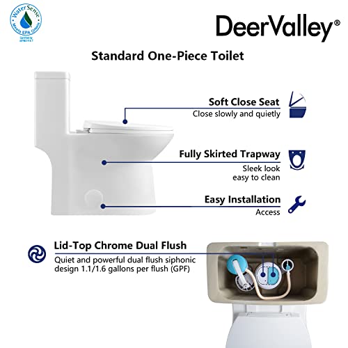 DeerValley DV-1F52508 Symmetry One Piece Toilet, Dual Flush 1.1/1.6 GPF Elongated Standard Toilet for Bathroom, Toilets with Comfortable Seat Height (Seat Included) (White) | The Storepaperoomates Retail Market - Fast Affordable Shopping