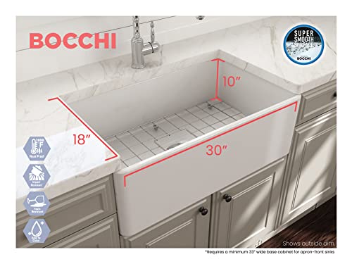 BOCCHI Classico Farmhouse Apron Front Fireclay 30 in. Single Bowl Kitchen Sink with Protective Bottom Grid and Strainer in White | The Storepaperoomates Retail Market - Fast Affordable Shopping