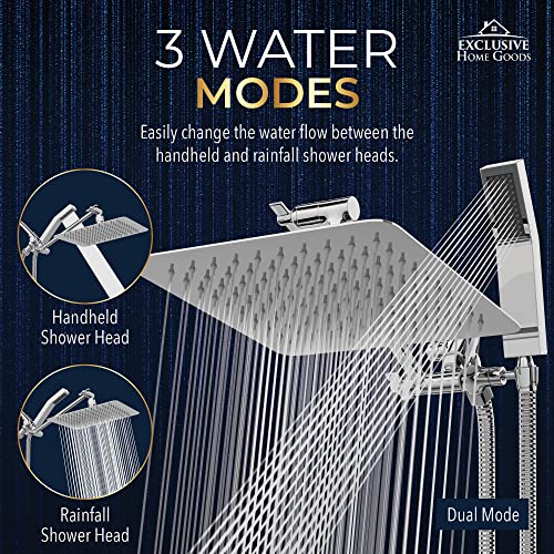 10″ Long Shower Head with Handheld – 3 Mode Rain Shower Head with Shower Diverter – High Pressure Shower Head with Extension Arm & Shower Hose -Bathing Kids & Washing Pets (2.5 GPM, Deluxe Chrome) | The Storepaperoomates Retail Market - Fast Affordable Shopping