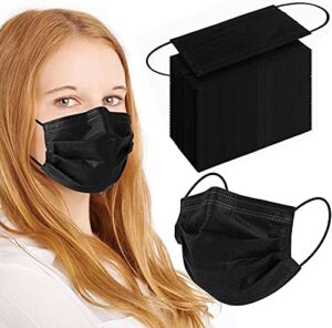 100Pcs Black Disposable Face Mask, 3 Ply Black Face Masks with Soft Elastic Ear Loops