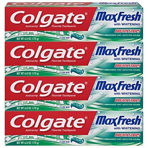 Colgate Max Fresh Whitening Toothpaste with Breath Strips, Clean Mint, 6 Ounce Tube, 4 Pack | The Storepaperoomates Retail Market - Fast Affordable Shopping