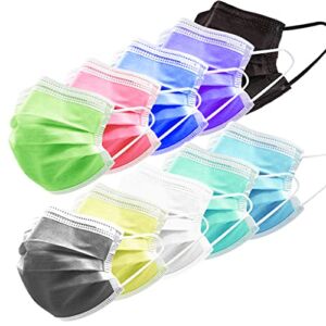 HIWUP 100Pcs Ten Colors Disposable Face Masks Suitable for Adults and Teens