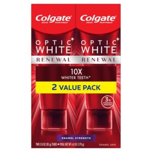 Colgate Optic White Renewal Teeth Whitening Toothpaste, Enamel Strength, 3 Oz Tube, 2 Pack