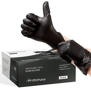 Black Vinyl Disposable Gloves Large 50 Pack – Latex Free, Powder Free Medical Exam Gloves – Surgical, Home, Cleaning, and Food Gloves – 3 Mil Thickness