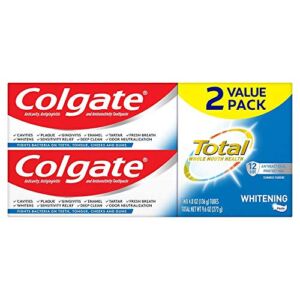 Colgate Total Whitening Toothpaste with Stannous Fluoride and Zinc, Sensitivity Relief and Cavity Protection Mint, 4.8 Oz (Pack of 2)