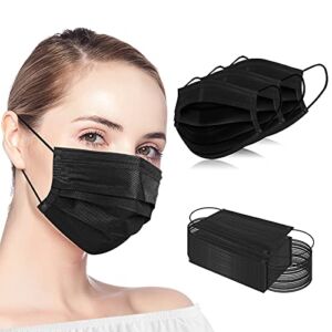 BEUIO 100PCS Black Disposable Face Masks 3 Ply Protection Safety Mask Cover for Adult Women and Men