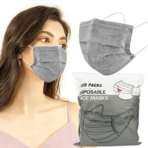 Wecolor 100 Pcs Disposable 3 Ply Earloop Face Masks, Suitable for Home, School, Office and Outdoors (Gray)