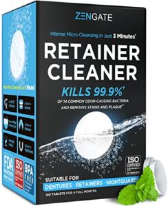 Retainer Cleaner – Denture Cleaning Tablets – Formulated in USA – Clean Mouth Guard, Aligner, Night Guard in 3 Minutes – 120 Tabs Big Pack – 4 Month Supply – Dental Cleanser for Teeth Appliances